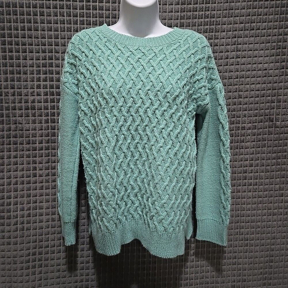 Baby Blue Fisherman CableKnit Sweater SzS Cozy Soft Coastal Grandma Preppy VTG